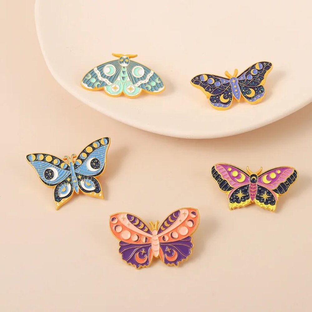 Colorful Mystic Butterfly & Moth 5-Piece Enamel Pin Set - Brand-New in Gift Box! - Picture 8 of 14